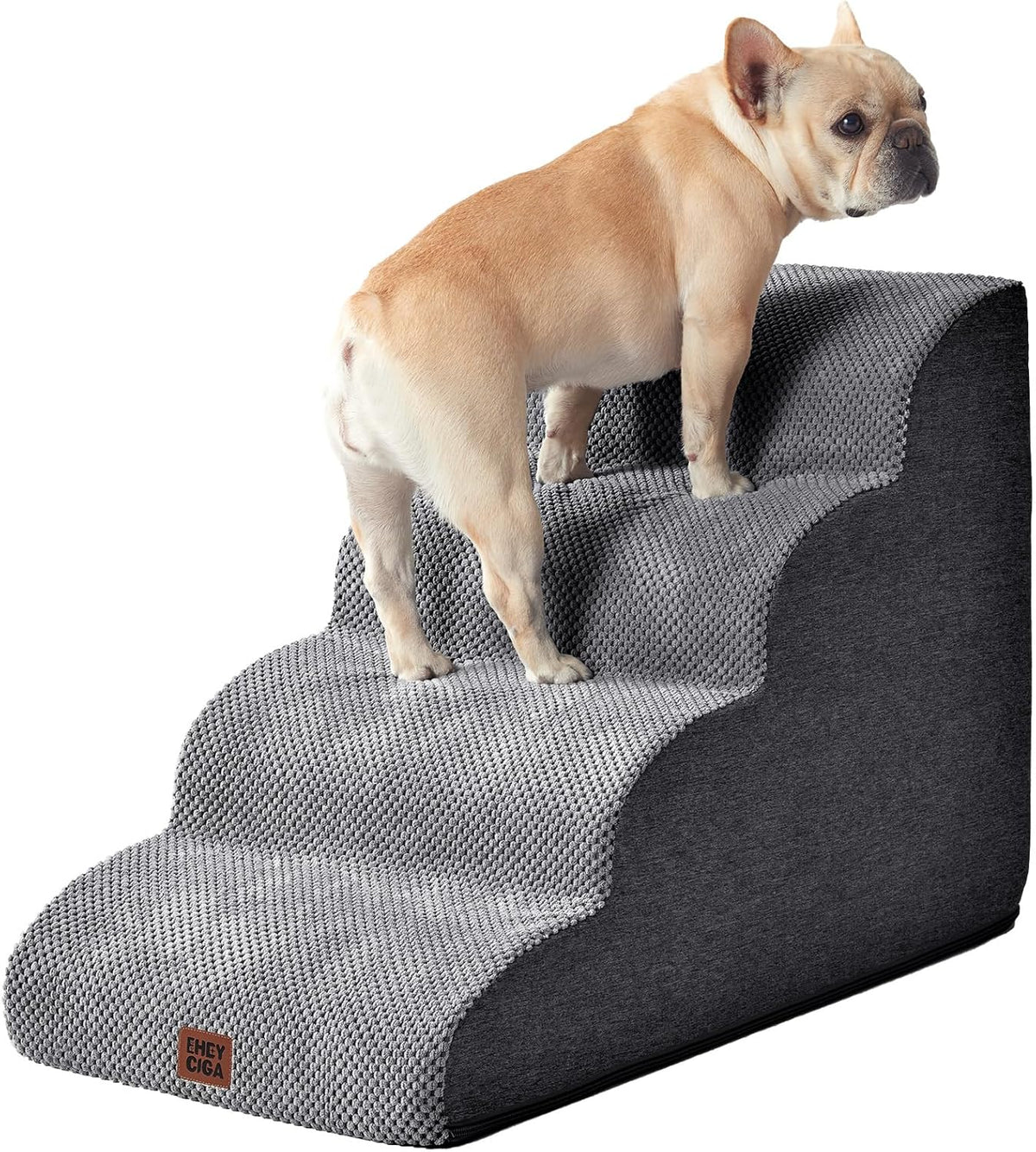 EHEYCIGA Curved Dog Stairs Ramp for High Beds 19.7" H, 4-Step Dog Steps for Small Dogs and Cats, Pet Stairs for High Bed Climbing, Non-Slip Balanced Pet Step Indoor, Grey