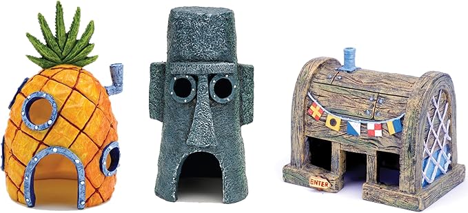 Penn-Plax Officially Licensed Spongebob Squarepants® Fish Tank Decorations | Spongebob’s Pineapple, Squidward Home, and The Crusty Crab Resin Figurines | Aquarium and Terrarium Décor