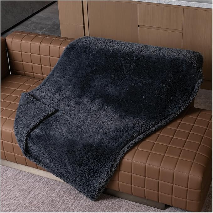 Waterproof Dog Calming Blanket 40x28in Gray Pet Throw Blankets for Dogs Cats Fluffy Long Faux Fur Puppy Couch Cover Reversible Love Bed Mat Washable(Gray,S)