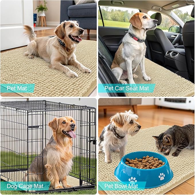 OLANLY Dog Door Mat for Muddy Paws 36x24, Absorbs Moisture and Dirt, Absorbent Non-Slip Washable Doormat, Quick Dry Chenille Mud Mat for Dogs, Entry Indoor Entryway Carpet for Inside Floor, Sand