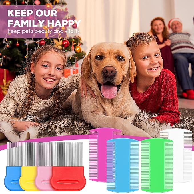 Maitys 8 Pieces Flea Lice Combs Double Sided Lice and Nit Removal Hair Grooming Plastic and Metal Comb for Humans Pets(4 x 2 Inch, 2.24 x 2.24 Inch,Pink, Light Blue, Blue, White, Green, Red, Yellow)