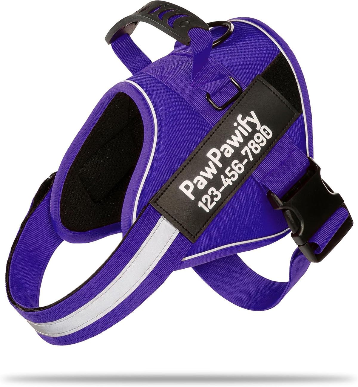 PawPawify Custom No Pull Dog Harness with Name and Phone Number, Heavy Duty Personalized Pet Vest to Prevent Tugging, Pulling, or Choking, Training and Walking (New Purple, M (20-40 LBS))