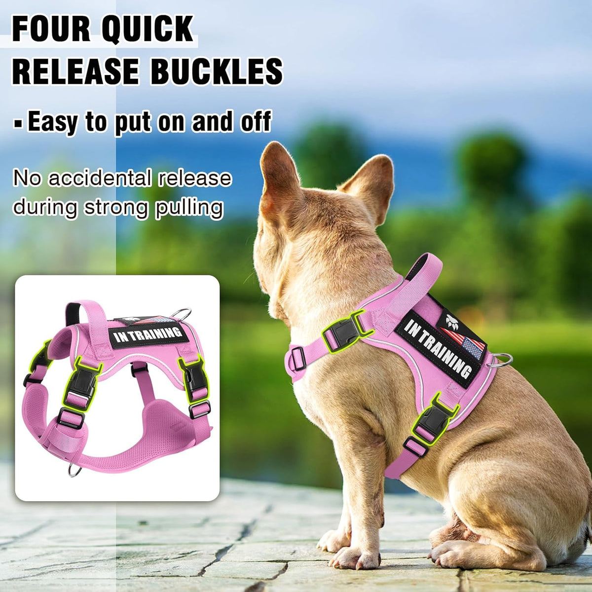 WINSEE Service Dog in Training Harness with 5 PCS Patches, Reflective Tactical Dog Vest Harness, Adjustable Soft Oxford Pet Harness with Easy Control Handle, Hook & Loop Panels for Walking Hiking