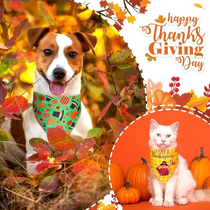 Weewooday 20 Pieces Fall Thanksgiving Dog Bandanas for Dogs Pumpkin Dog Bandana Turkey Triangle Pet Bib Adjustable Pet Bandana Soft Doggy Kerchief Accessories for Pet Costume