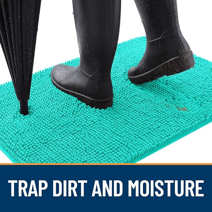 OLANLY Dog Door Mat for Muddy Paws 36x24, Absorbs Moisture and Dirt, Absorbent Non-Slip Washable Doormat, Quick Dry Chenille Mud Mat for Dogs, Entry Indoor Entryway Carpet for Inside Floor, Teal