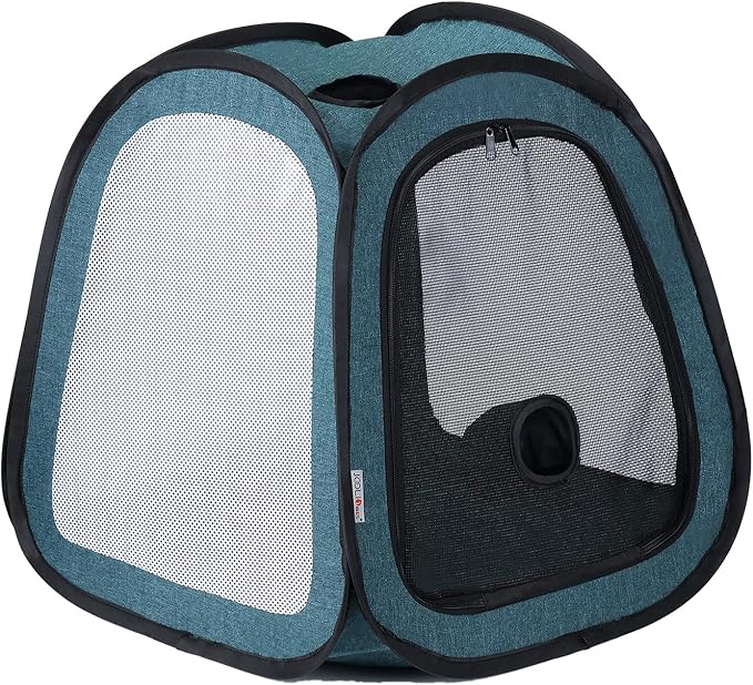 PetDogCatDrying Box Waterproof Anti-Hair Flying Portable Cat Cage Kennel Portable Foldable Cat Drying Room Pet Dry Room Pet HairDryerClean Grooming House Dryer Cage for Cats/Dogs (Trapezoid Blue)