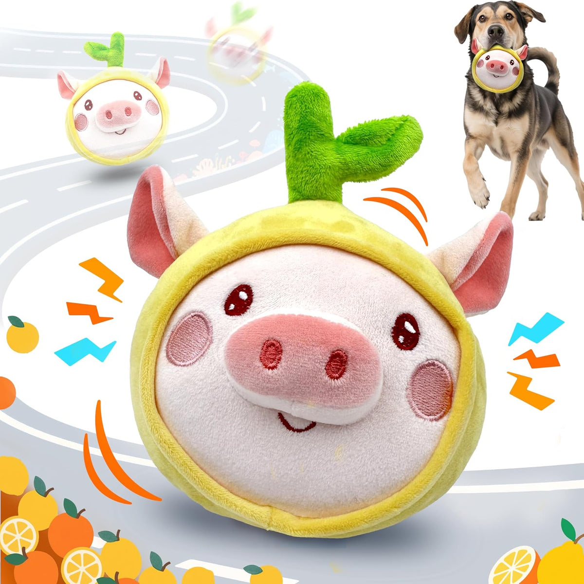 Interactive Dog Toys, Moving Squeaky Dog Toy Ball, Rechargeable Bouncing Rolling Puppy Ball Toy with Jumping Music Talking Mode for Puppy Small Medium Dogs to Keep Them Busy (Pig)