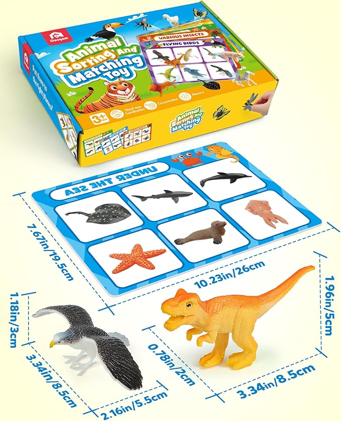 Coogam Sorting Toys for Toddles, Animals Figures Dinosaurs Birds Insects Cognition Matching Game Playset, Fine Motor Learning Activities Educational Toy Gift for 3 4 5 Year Old Kid