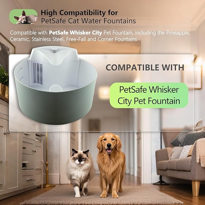 6 Pack Cat Water Fountain Filter Replacement Compatible With PetSafe Whisker City Automatic Pet Fountain, Small and Large Size Pet Water Fountain Replacement Filters(Small)