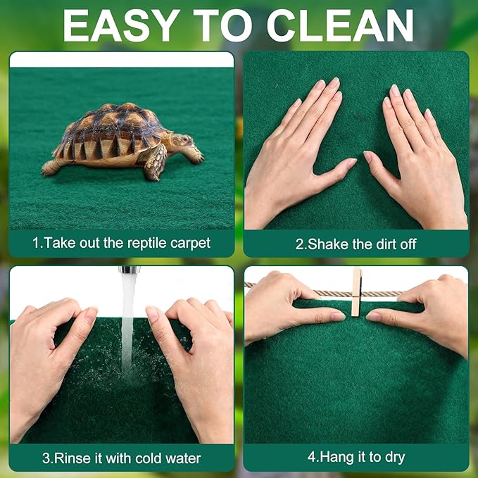 Haull 4 Pcs 24 x 47 Reptile Carpet Pet Terrarium Floor Liners Bedding Substrate Liner Supplies Reptile Cage Mat Tank Accessories for Lizard Bearded Dragon Tortoise Snake Leopard (Green)