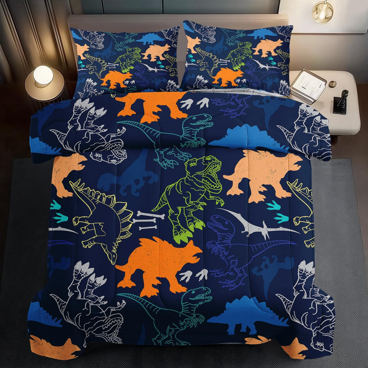 Blue Dinosaur Comforter Set Full Boys,Cute Dinosaur Bedding Set Full for Kids,Kawaii Dragon Comforter Blue Bedroom Decor,Cute Animal Bedding Kawaii Animal Quilt Boys