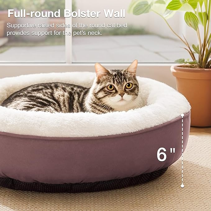 Love's cabin Round Donut Cat and Dog Cushion Bed, 20in Pet Bed for Cats or Small Dogs, Anti-Slip & Water-Resistant Bottom, Super Soft Durable Fabric Pet beds, Washable Luxury Cat & Dog Bed Burlwood