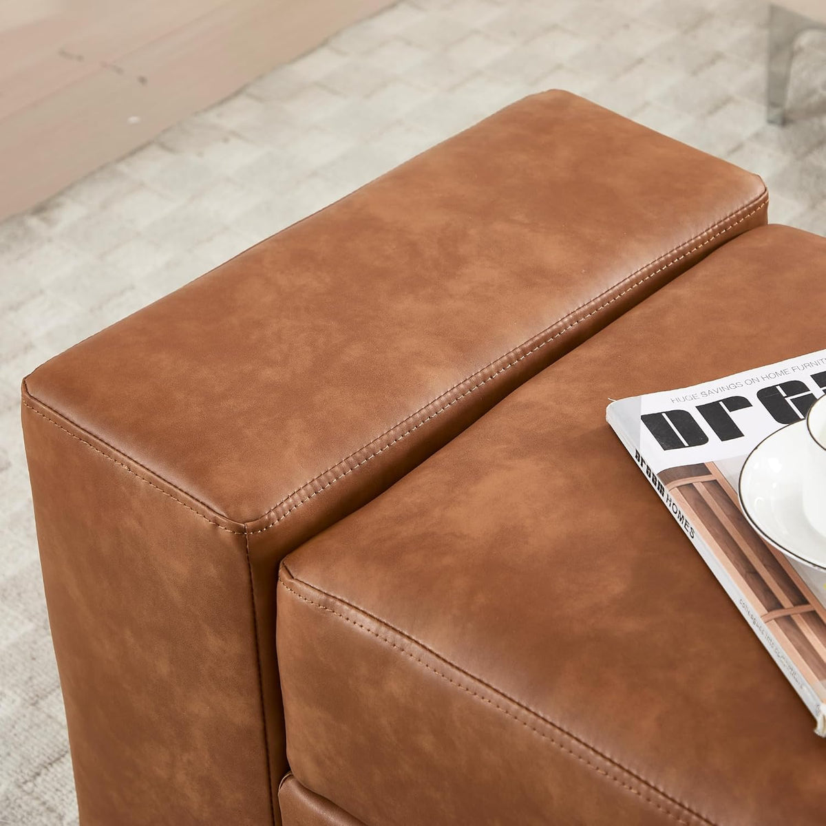 55" End of Bed Storage Bench Ottoman for Bedroom, Faux Leather Upholstered Entryway Bench Long Window Seating for Corner/Living Room/Recption Room/Office/Shop, Brown