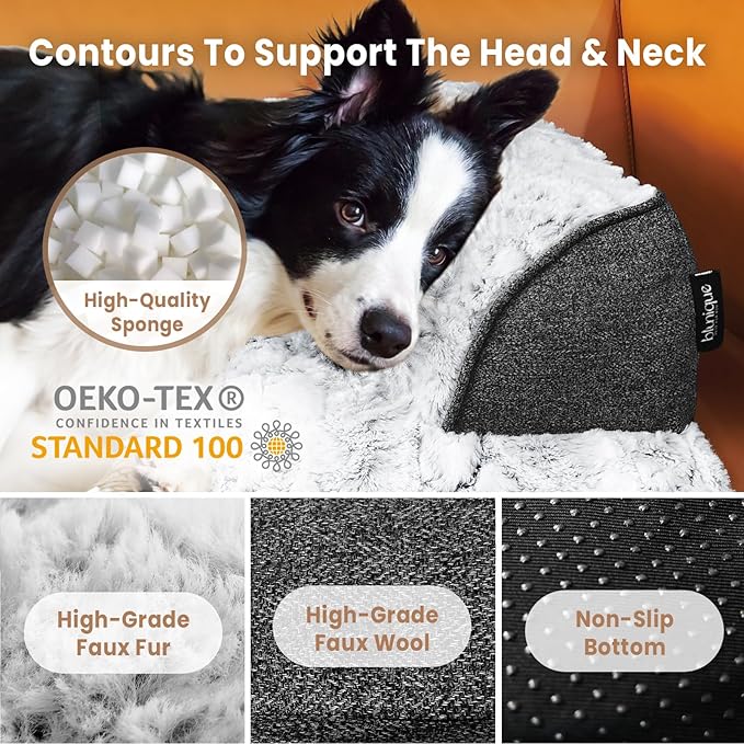 Calming Large Dog Bed for Couch – 41"x37" Washable Non-Slip Plush Sofa Protector for Dogs, Removable Cover, Soft Furniture Mat in Grey
