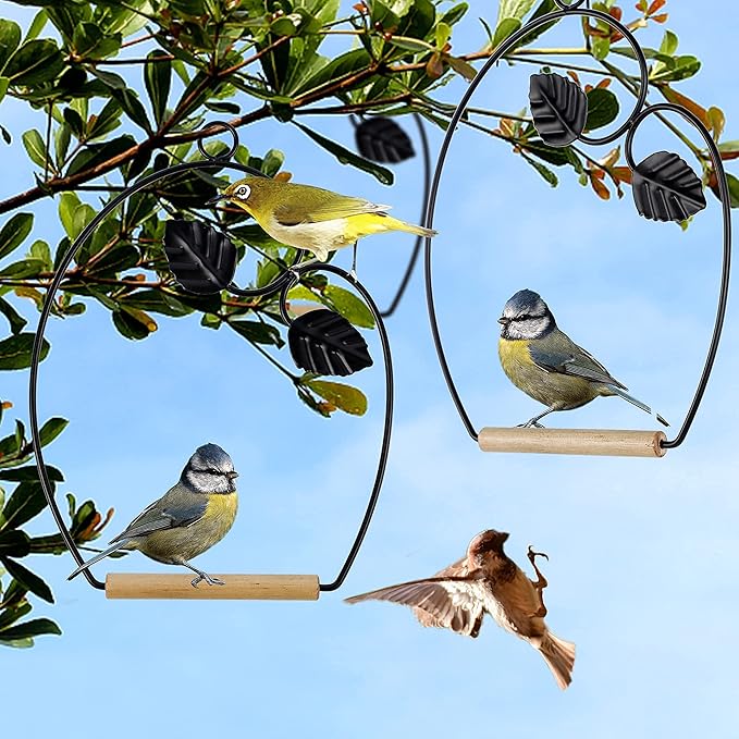 winemana Set of 3 Hummingbird Swings, Rust Resistant Metal Frame, Wooden Dowel, Attach to Bird Feeders, Perfect for Hanging Indoor Office Outdoor Trunk Lawn Patio Garden