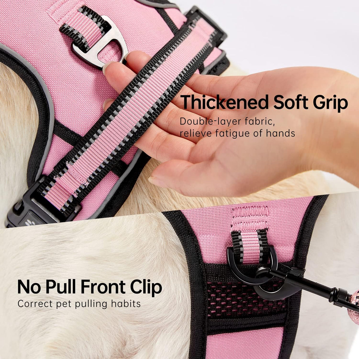 NESTROAD No Pull Dog Harness,Adjustable Oxford Dog Vest Harness with Leash,Reflective No-Choke Pet Harness with Easy Control Soft Handle for Large Dogs(Large,Pink)