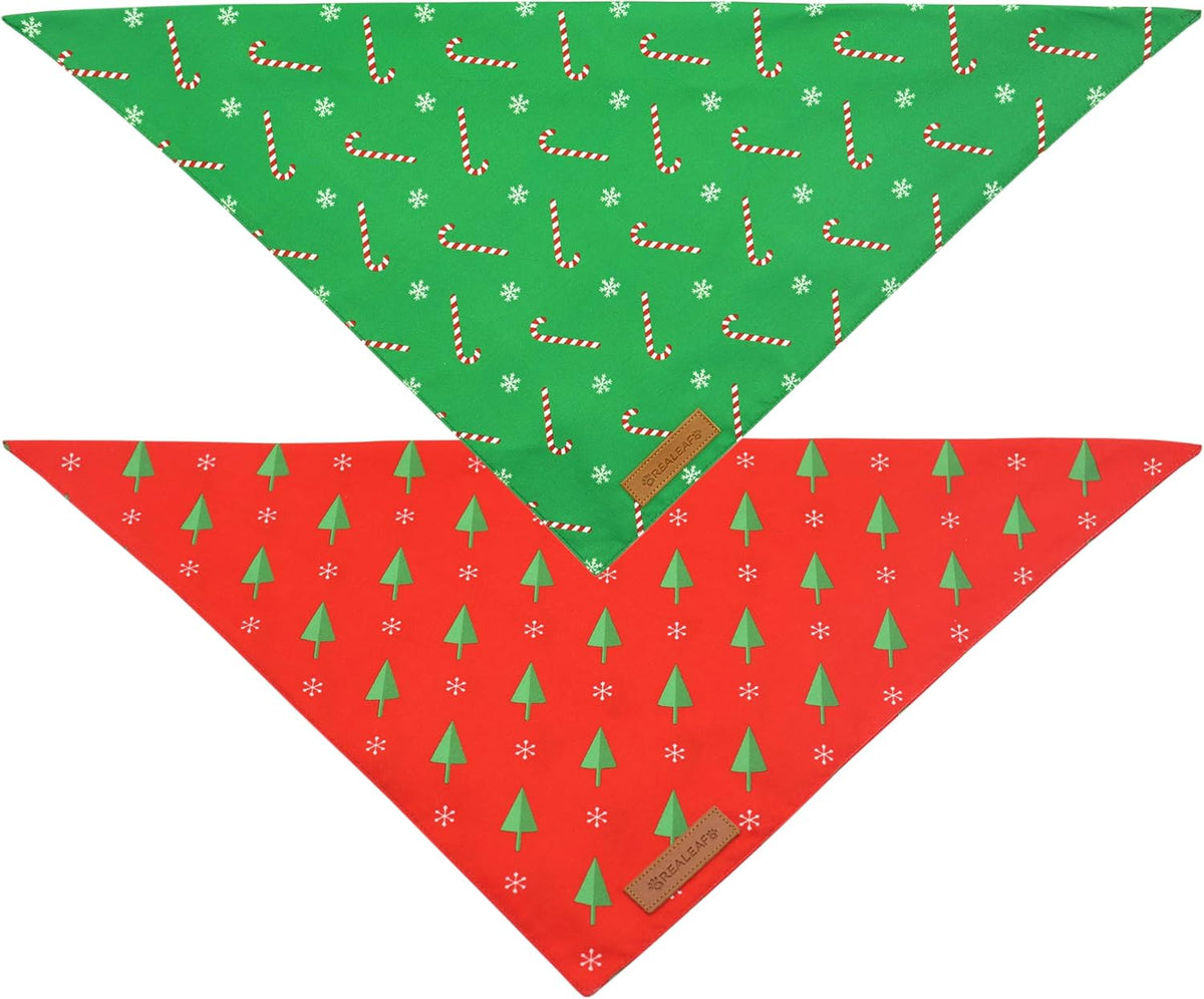 Realeaf Christmas Dog Bandanas 2 Pack, Reversible Red Green Xmas Dog Scarf for Boy and Girl, Premium Durable Fabric, Holiday Bandana for Small Medium Large and Extra Large Dogs (Small)