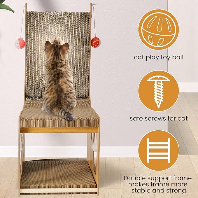 Cat Scratcher, Double Layer Cat Scratching Board, L Shaped Vertical Cat Scratcher for Wall and Couch Protection, Cat Cardboard Scratcher with 5 Ball Toys for Indoor Cats