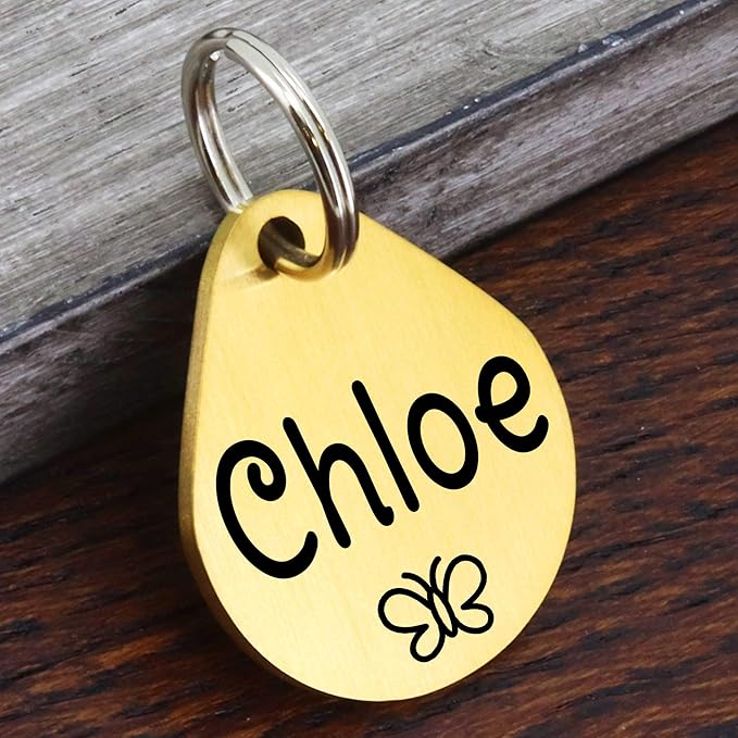Ultra Joys Dog ID Tag, Custom Dog Tag Personalized Cat Tag, Pet ID Tag, Brushed Stainless Steel Teardrop Dog Tag Gold Large