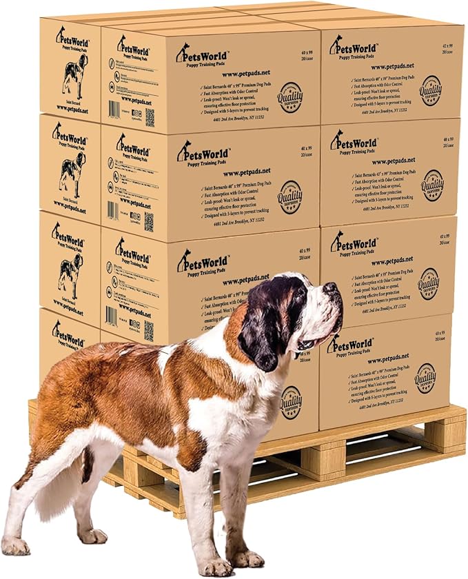 PETSWORLD Mega-Sized Dog Pee Pads (40" x 99") – 4XL Gigantic Pet Piddle Pads for Puppy Training, Incontinence – with Adhesive Sticky Tape – Leak Proof, 5-Layer Protection (320 Count)