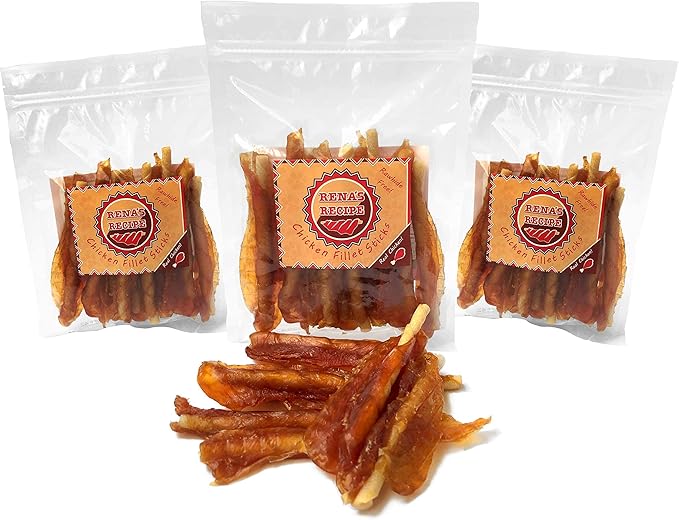 Rena's Recipe Chicken Fillet Sticks (8 Count) (7 oz) (Pack of 3) Rawhide Free Chicken Fillet Wrapped Chews with Glucosamine for Joint Health