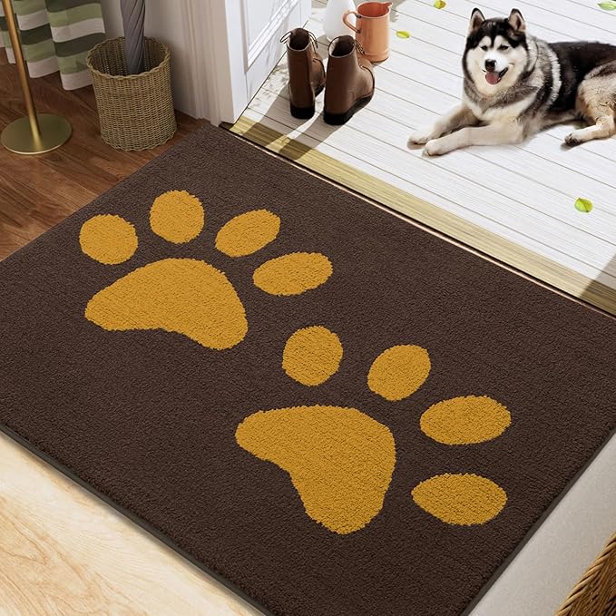Buganda Dog Door Mat for Muddy Paws, Absorbent Dirt Trapper Washable Indoor Doormats, Non Slip Low-Profile Mud Mat for Dogs, Front Entrance Doormat for Inside Floor (40x32 Inches, Coffee)