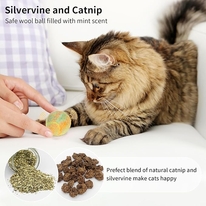 Retro Shaw Cat Toys Balls,Catnip Ball with Bell Inside,Wool Balls Toy with SilverVine Catnip Fill, Upgraded,Interactive Cat Nip Ball for Indoor Kitten Kitty 6 Pcs