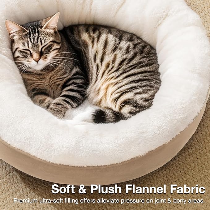 Love's cabin Round Donut Cat and Dog Cushion Bed, 20in Pet Bed for Cats or Small Dogs, Anti-Slip & Water-Resistant Bottom, Super Soft Durable Fabric Pet beds, Washable Luxury Cat & Dog Bed Camel