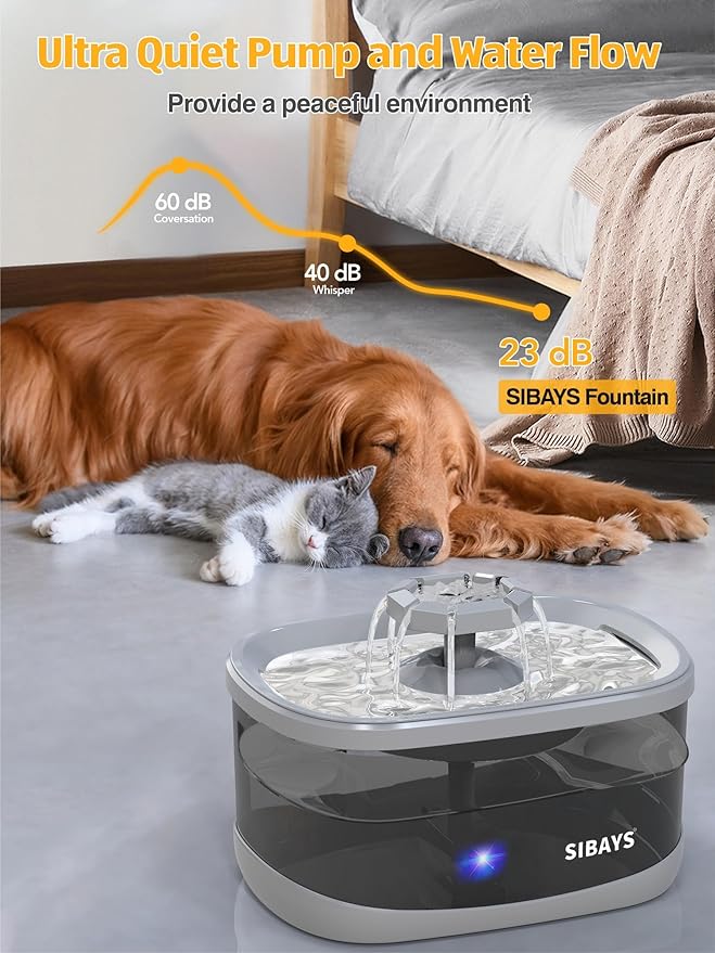 SIBAYS 2.5Gal/9.5L Dog Water Fountain for Large Dogs, 3 Flow Modes Large Pet Water Fountain for Cats, Automatic Dog Water Bowl Dispenser with 7" Filter & Smart LED Pump, Quiet, BPA-Free Material(FS68)