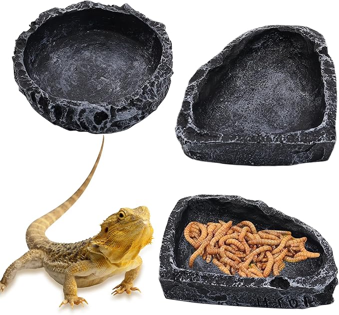 3 Pack Reptile Water Dish, Samll Snake Water Bowl, Leopard Crested Gecko Tank Accessories, Bearded Dragon Food Dish, Feeding Dish Kit for Tortoise, Lizard, Frog, Hermit Crab (3 Pack)