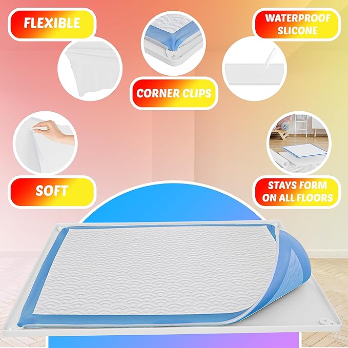 TidyFriend Dog Pee Pad Holder Tray Fits for 28” x 34” Pee Pads with Corner Lock Holes, Raised Edges, Non-Spill, Easy to Clean Silicone Dog Potty Tray Holder, For Indoor Floor Protection (White)