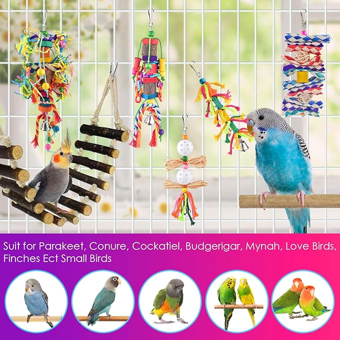 KATUMO Bird Toys, Parakeet Swing Parrot Ladder Cockatiel Perch Conure Hanging Bell Toys for Parakeet Conure Cockatiel Mynah Love Bird Small Birds