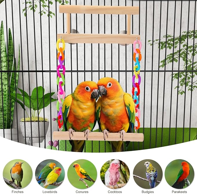 Kyouki Bird Perch Bird Cage Accessories Platform Swing - for Parrot,Parakeet,Budgies, Cockatiels, Lovebirds, Pacific Parrotlets,Chinchilla, Hamster - Sturdy Play Gym Exercise Stand
