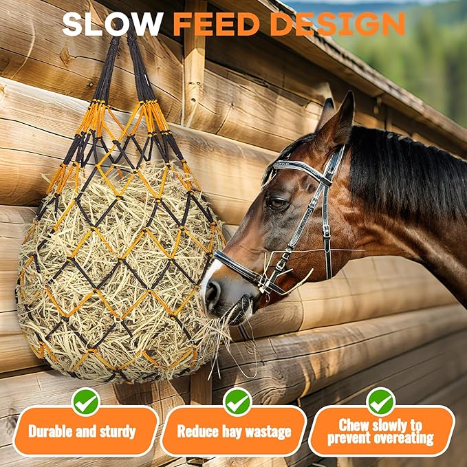 3 Pcs Hay Bags for Horses, Hay Nets for Horses Goat Sheep,Goat Hay Feeder for Slower Feeding,Strong Load-Bearing Hay Bag Hanging for Horse Stable Trailer (Black and Yellow)