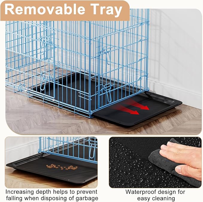 FDW 30inch Dog Crate Pet Cage with Metal Folding Design Plastic Tray Indoor Outdoor Dog Kennel Cage for Small and Medium Dogs,Blue