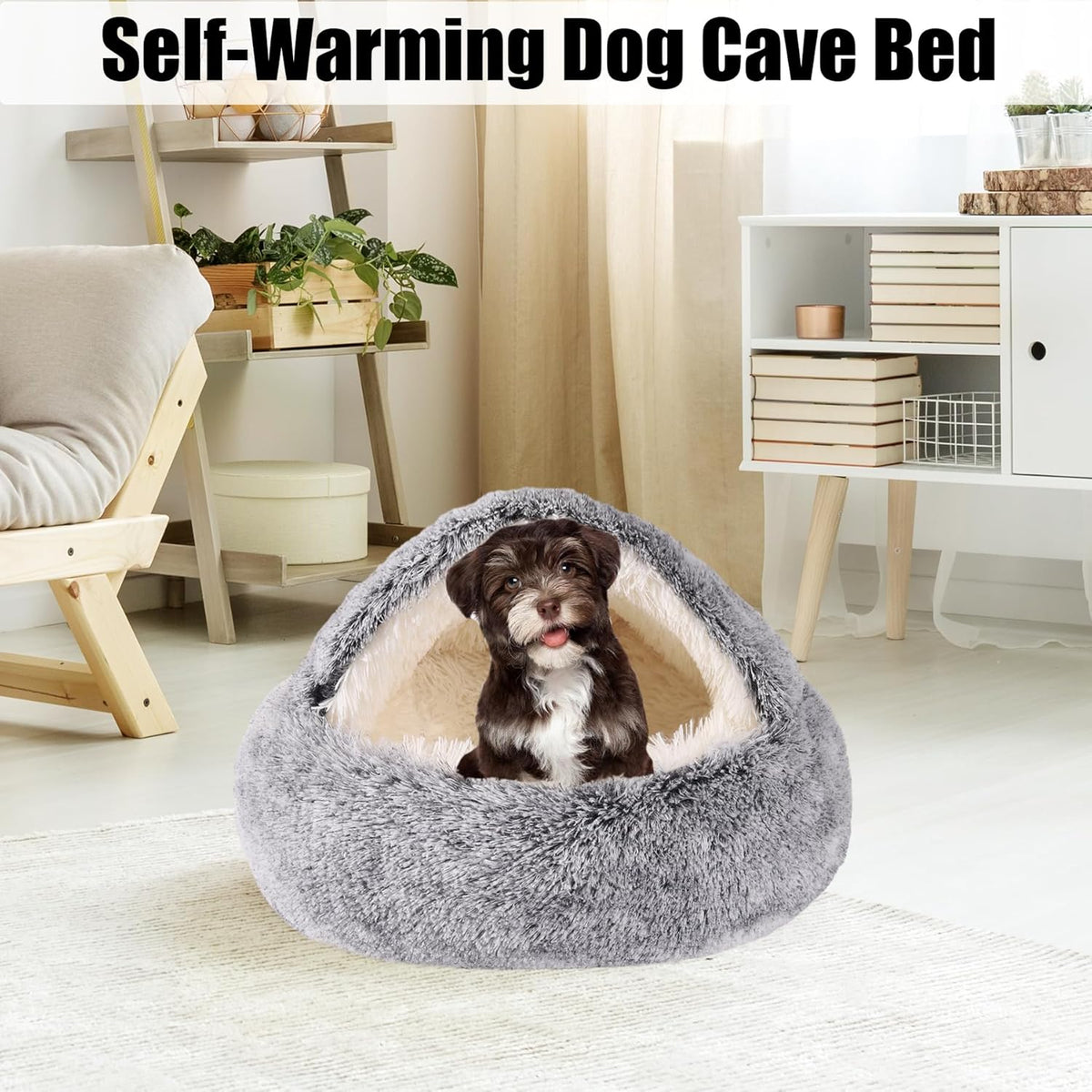 HYQ Small Dog Bed, Cat Beds for Indoor Cats Washable, Cozy Cat Cave Bed, Non-Slip Cat Beds, Calming Dog Bed with Hooded Cover, Dog Bed with Cover for Small Medium Pets (Grey, 24×24 Inch)