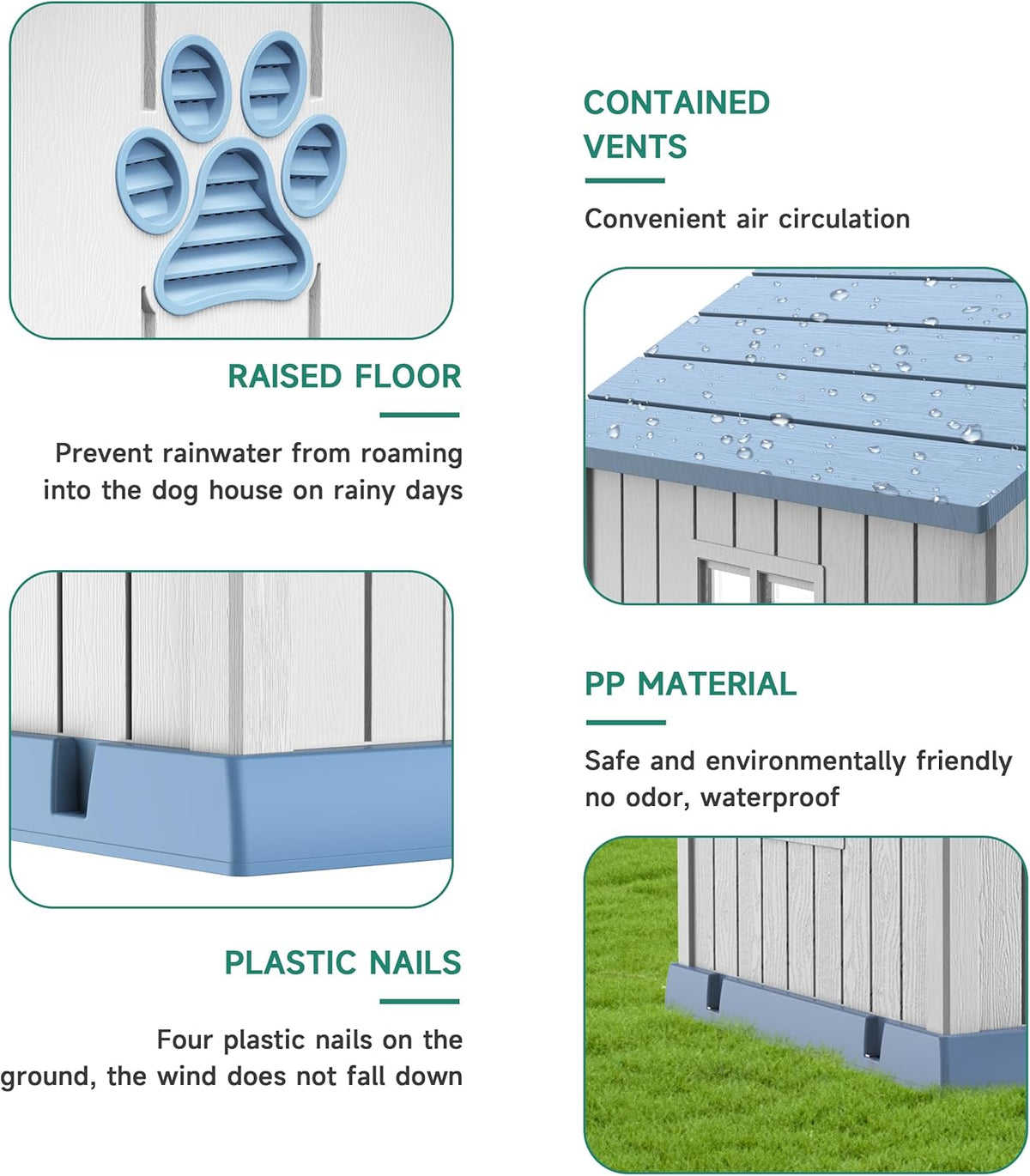 DRATO Dog House Indoor Outdoor for Small to Large Sized Dogs Indoor Outdoor Doghouse Puppy Shelter with Elevated Floor, Easy to Assemble (Blue, 38Inch(37.8 * 40.87 * 38.82))
