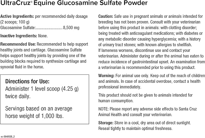 UltraCruz Equine MSM, Glucosamine Sulfate and Chondroitin Sulfate Horse Joint Supplement Bundle, 4 lb Each MSM and Glucosamine, 1 lb Chondroitin, Powders