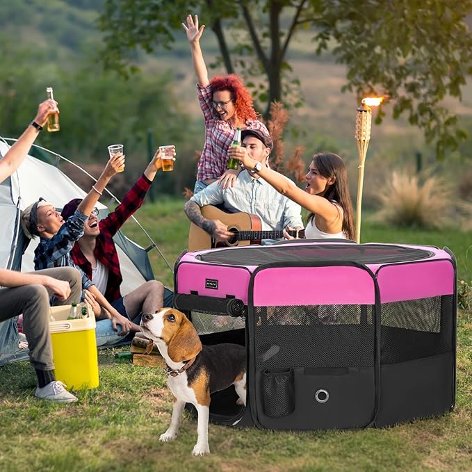PETSFIT Portable Dog Playpen,36" Dog Play Pen Indoors with Removable Waterproof Mat & Zippered Roof | RV, Camping, Travel Dog Pen | Whelping & Cat Observation Space(36" L x 36" W x 21" H)