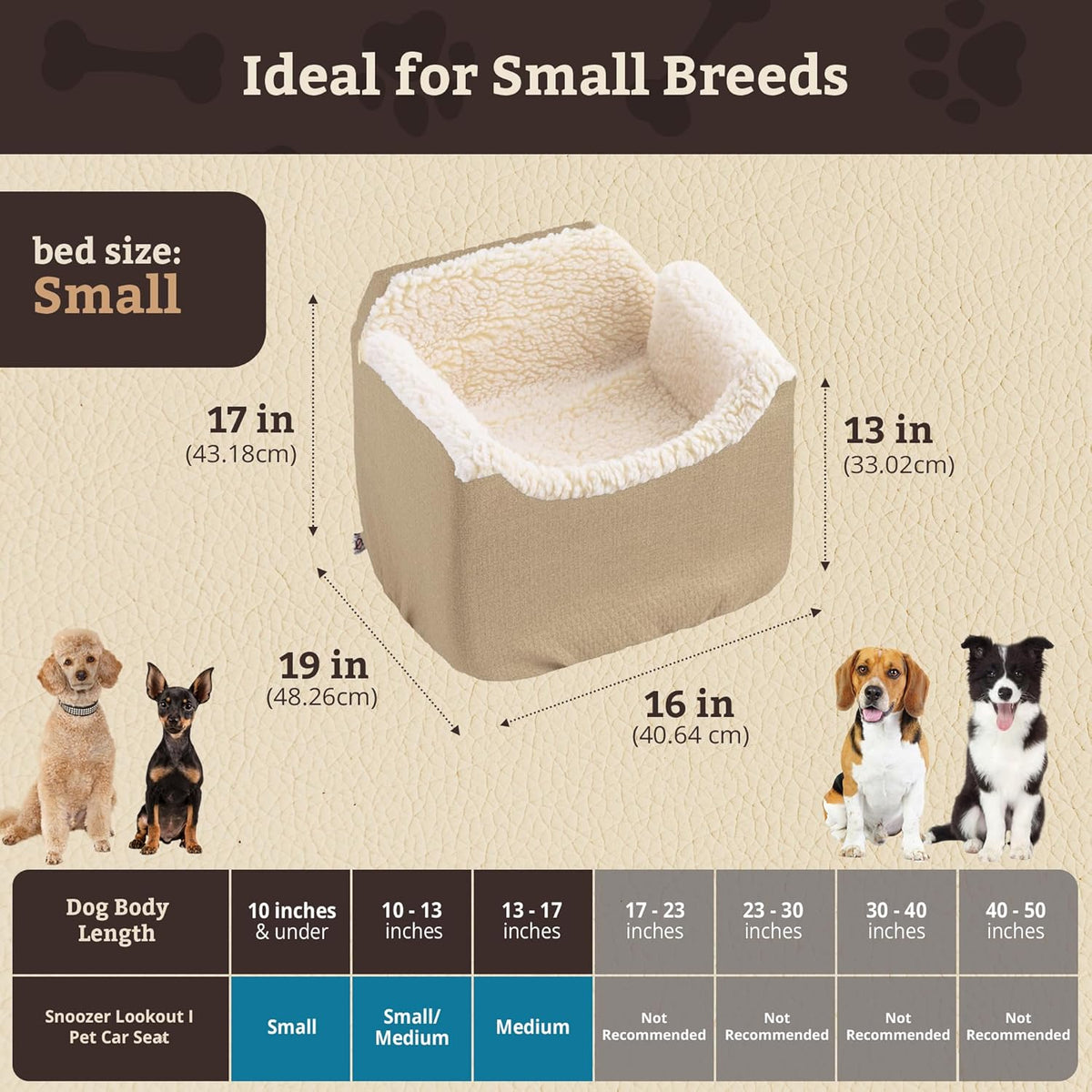 Snoozer Lookout I Dog Car Seat - Dog Car Seats for Small Dogs, Puppy Booster Bed for Small Sized Pets up to 18 Lbs, Elevated, Washable - Size S, Birch Diamond