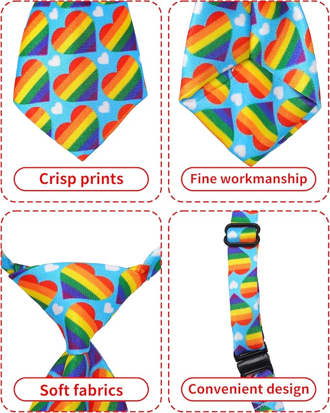 PET SHOW 10 Pack Pride Month Big Dog Ties Neckties for Large Breed Dogs XL Rainbow Neck Ties Bowties Girl Boy Pets LGBT Costumes Dog Adjustable Holiday Grooming Accessories Wedding Party Gift Favor