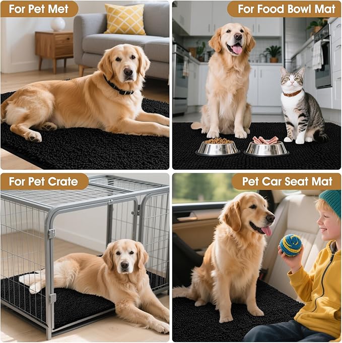 IM HOME 36" x 24" Black Dog Door Mats for Muddy Paws, Chenille Absorbent Dog Mat, Non Slip Heavy Mud Mat for Dogs, Soft Pet Bed Mat for Entryway, Mud Paws, Inside Floor