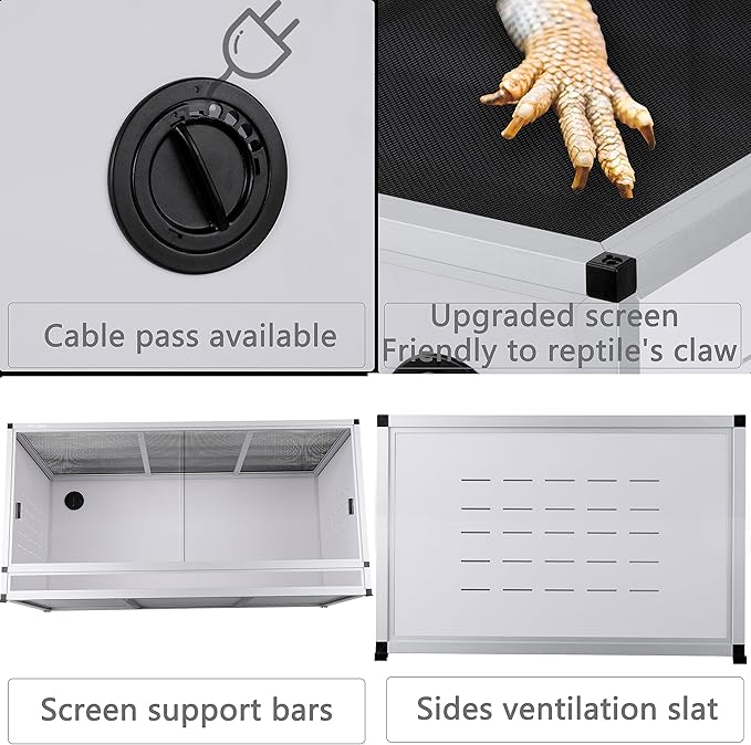 PVC Reptile Enclosure 48 * 24 * 24" Space Efficient Large Reptile Terrarium Habitat 120 Gallon for Bearded Dragon Gecko Lizard Snake, Wide Vivarium with Sliding Doors Lock (2pcs-White Panels)