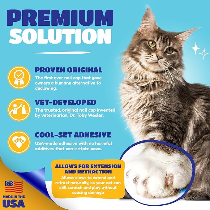 Soft Claws Cat Nail Caps for Small Cats – (40 Caps, Clear) - Made in USA - Veterinarian-Developed | Protects Furniture & Skin - Easy to Apply, Long-Lasting Anti-Scratch Soft Cat Claw Covers