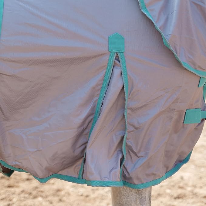 Horse Fly Sheet with Detachable Neck Cover & Belly Wrap, Adjustable Fly Sheet for Horses, Ventilated Airflow Mesh Equine Cooling Summer Flysheet Grey 66