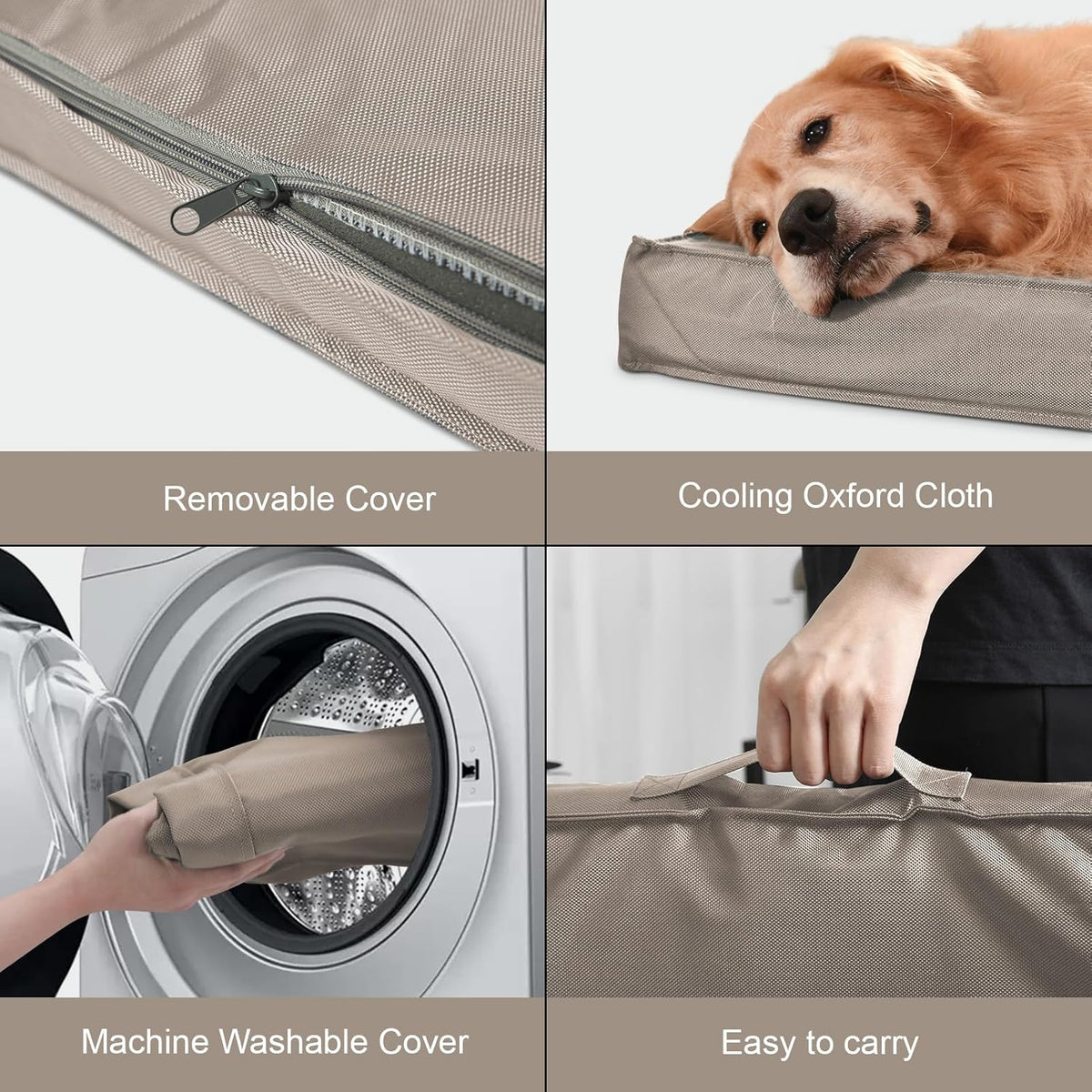Outdoor Dog Bed for Small Dogs, Waterproof Dog Crate Bed for Small Dogs, Orthopedic Egg Crate Foam Puppy Beds with Washable and Removable Oxford Cover, Khaki