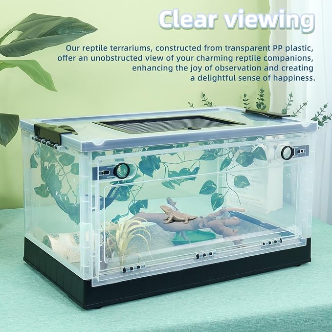 Foldable 16" Reptile Terrariums, Snake Tanks, and Enclosures for Bearded Dragons, Iguanas, Lizards, Crested Geckos -Clear Views, Portability, High-Temperature Resistant Iron Mesh Ventilation