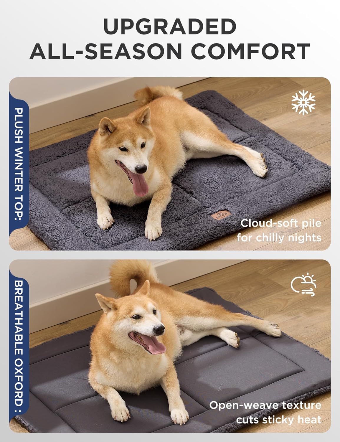 Joydeco Low Profile Dog Crate Mat Reversible Bed Pad, Washable Dog Pad Mat with Ultra Soft Fleece, Compact Design Kennel Beds Mats for Extra Large Medium Small Pets, 44" x 32" Gray