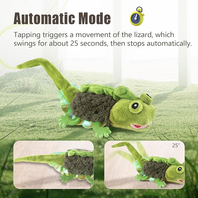 Migipaws Cat Toys, Touch Activated Flapping Chirping Lizard Kitten Toy with Catnip for Indoor Cats Kicker, Rechargeable (Green)