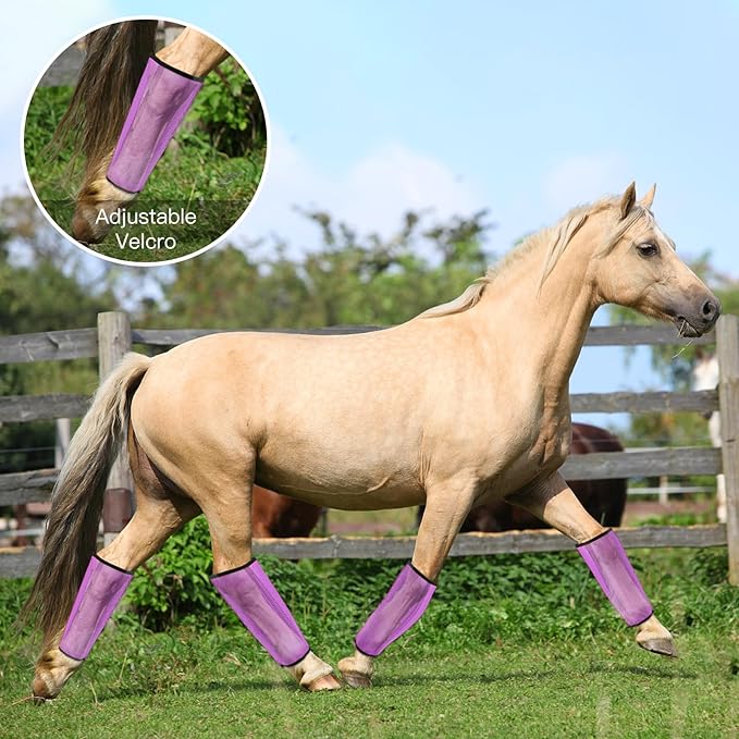 4 Sets Fly Boots Loose Fitting & Non-Slip Horse Fly Leggings No More Horsefly Nuisance Greatly Reduce Stomping Breathable with Natural Air Flow